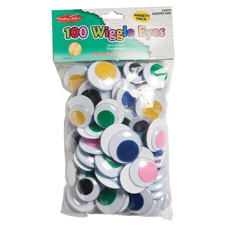 Charles Leonard Wiggle Eyes, Jumbo Round, Assorted Colors + Sizes, PK100 64570